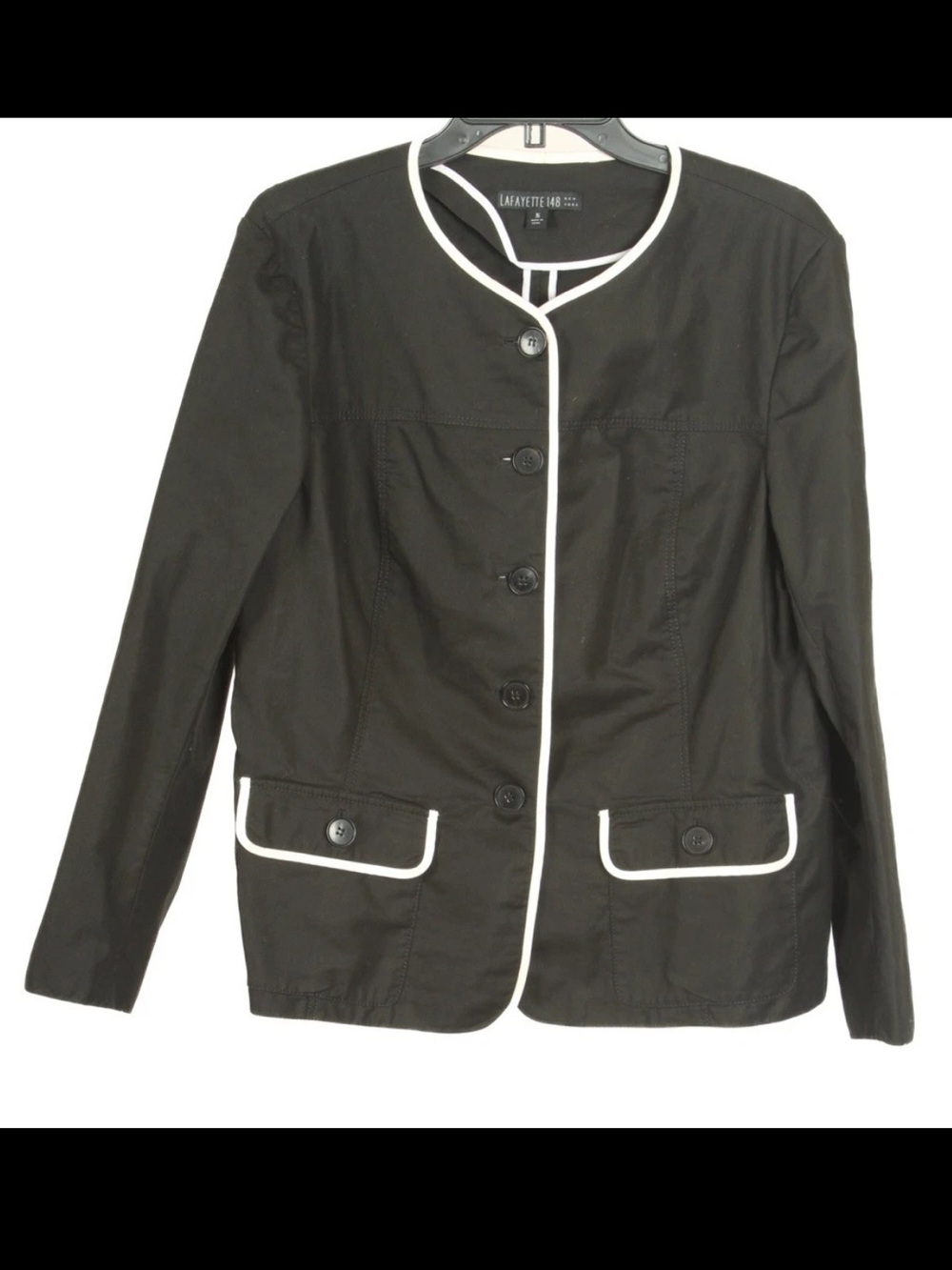 Lafayette 148 Women’s Blazer 16 Black White Long Sleeve Pockets Stretch Cotton